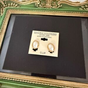 Sensible Solutions Gold and Pearl Clip Earrings